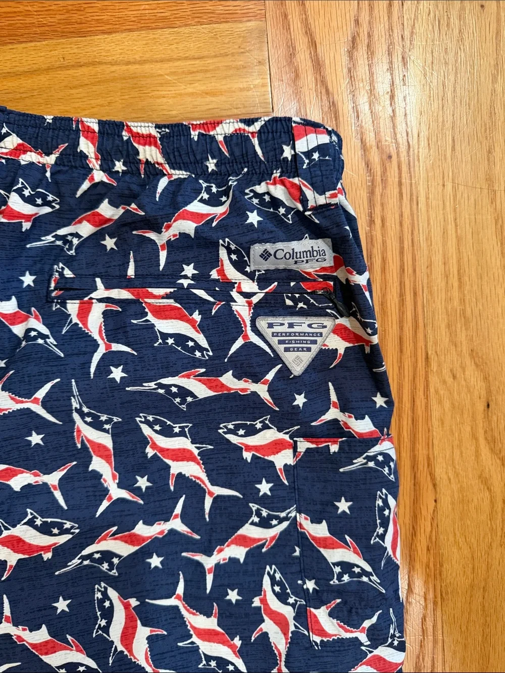 Men's Columbia Navy Shark Print Swim Trunks